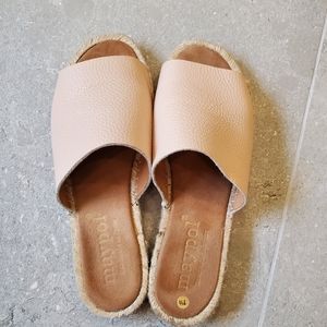 Blush pink leather upper slide espadrilles